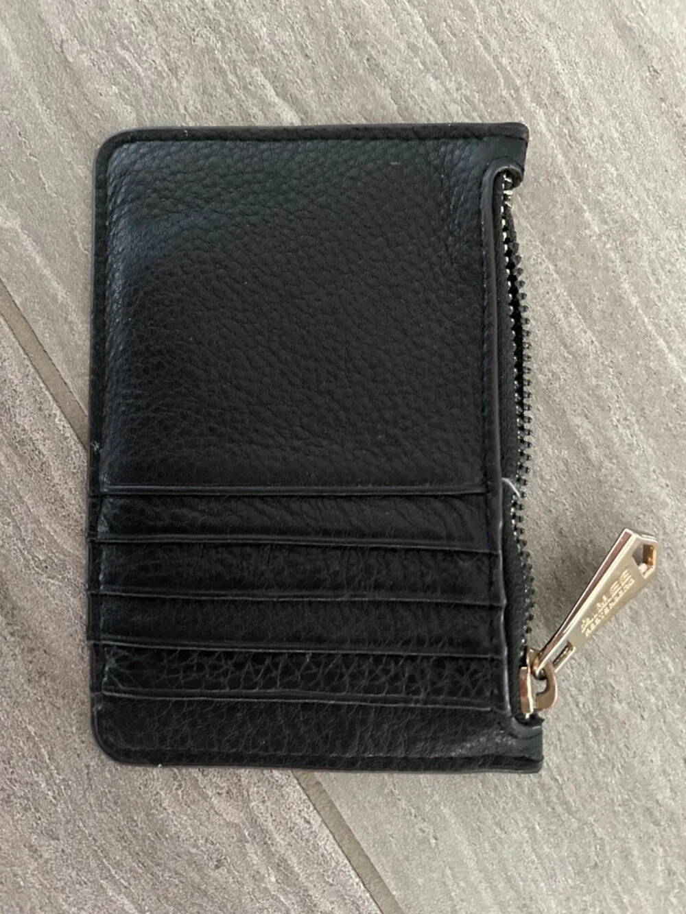 Zip Card Case Leather Wallet - Black